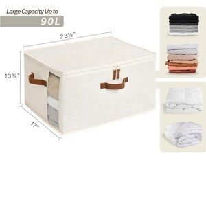 Elegant Cream Storage Box with Brown Accents, Pack of 3